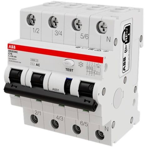 Disjoncteur différentiel magnéto-thermique ABB 16A 4P, sensibilité 30mA Type C, DS203NC ( Prix pour 1 )