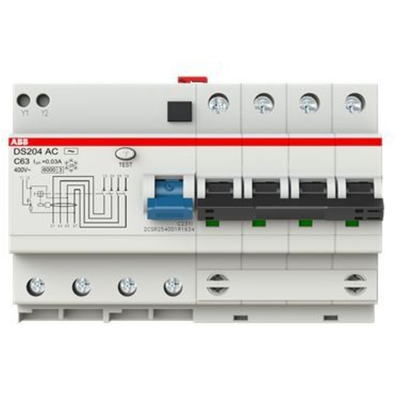 Disjoncteur différentiel magnéto-thermique ABB 63A 4P Type c, DS200 ( Prix pour 1 )
