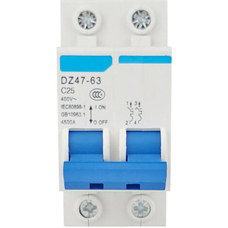 Disjoncteur différentiel miniature bipolaire 400 V pour usage domestique, montage sur rail DIN DZ47-63