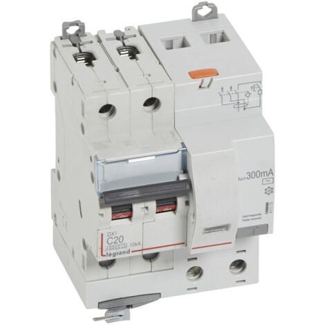 Disjoncteur différentiel monobloc DX³6000 10kA à vis 2 Pôles 400V 20A type AC 300mA LEGRAND 411173