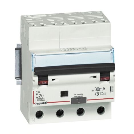Disjoncteur différentiel monobloc DX³6000 10kA à vis 4 Pôles 400V 20A type A 30mA AUTO LEGRAND 411212