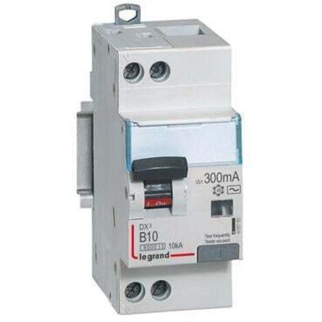 Disjoncteur différentiel monobloc DX³6000 10kA arrivée haute départ bas à vis U+N 230V - 10A - typeAC 300mA - courbe B - LEGRAND