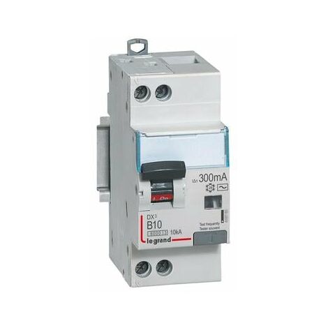 Disjoncteur différentiel monobloc DX³6000 10kA arrivée haute départ bas à vis U+N 230V - 10A - typeAC 300mA - courbe B - LEGRAND