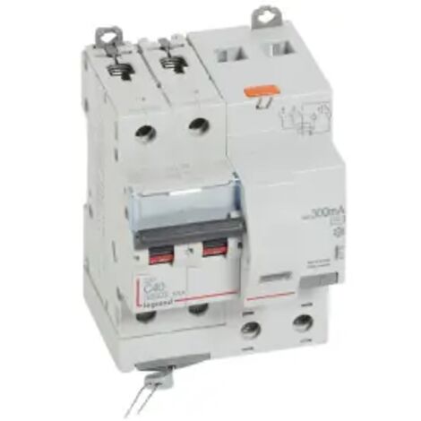 Disjoncteur différentiel monobloc DX6000 10kA arrivée haute et départ bas à vis 2P 230V à 400V 40A typeAC 300mA (411176)