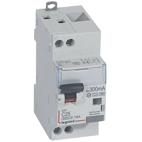 Disjoncteur différentiel monobloc DX6000 10kA arrivée haute et départ bas à vis U+N 230V~ 25A typeF 300mA (410885)