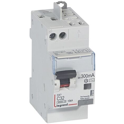 Disjoncteur différentiel monobloc DX³6000 10kA arrivée vis départ haut auto U+N 230V 32A type AC 300mA LEGRAND 410836