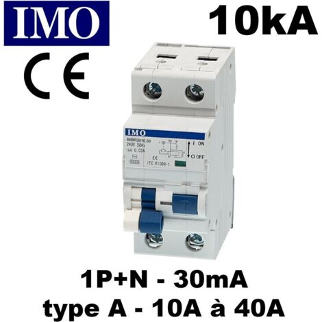 Disjoncteur différentiel Phase Neutre - 10kA - 30mA - Type A ou AC - Courbe C - 10A à 40A - type de disjoncteur diff - Disjoncteur diff 10A - 10kA - type AC