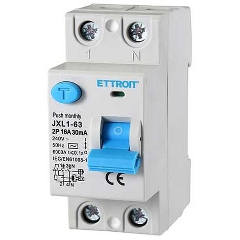 Disjoncteur différentiel pur 2P 16A 6kA 30mA 220V Lifesaver 2 modules DIN Ettroit JXL1-63-2P-16A