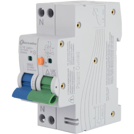 Disjoncteur différentiel (RCBO), 16A, type A, courbe C, sensibilité 30 mA, connexion 1P+N