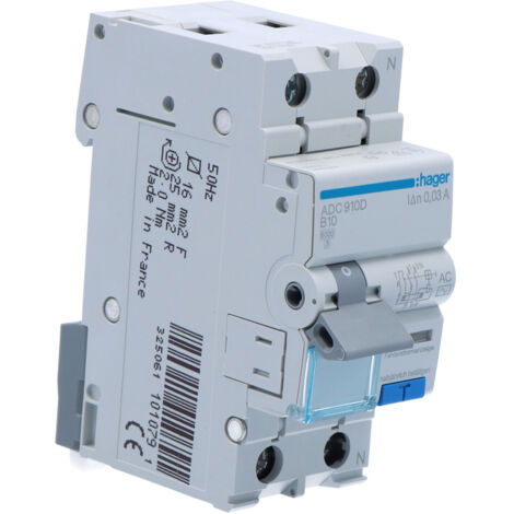 Disjoncteur différentiel RCBO 2P B10A 0,03A Type AC ADC910D