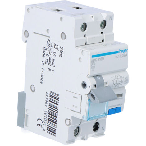 Disjoncteur différentiel RCBO 2P B16A 0,03A Type AC ADC916D
