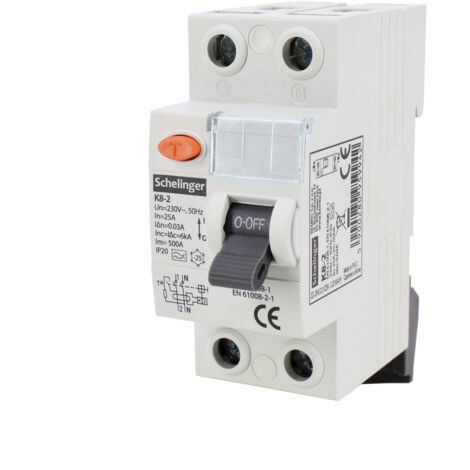 Disjoncteur différentiel Schelinger - 2P 25A 30mA - Type A - Rail DIN - IP20
