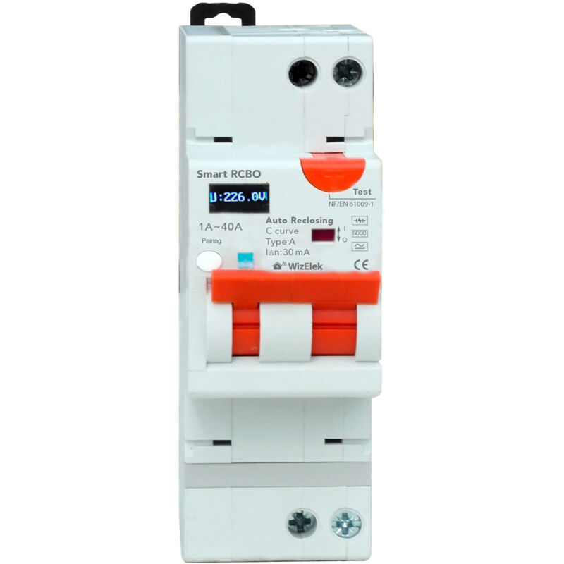 Disjoncteur Différentiel Wi-Fi avec Réarmement Automatique et Affichage - 1-40A, 9kW max, 30mA Type A & AC – App Tuya avec Mesures : Courant de