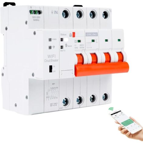 Disjoncteur différentiel wifi 63A Interrupteur wifi Compteur électrique protection contre les sous-tensions surcharges protection contre le réenclenchement tuya APP commande à distance 4P.