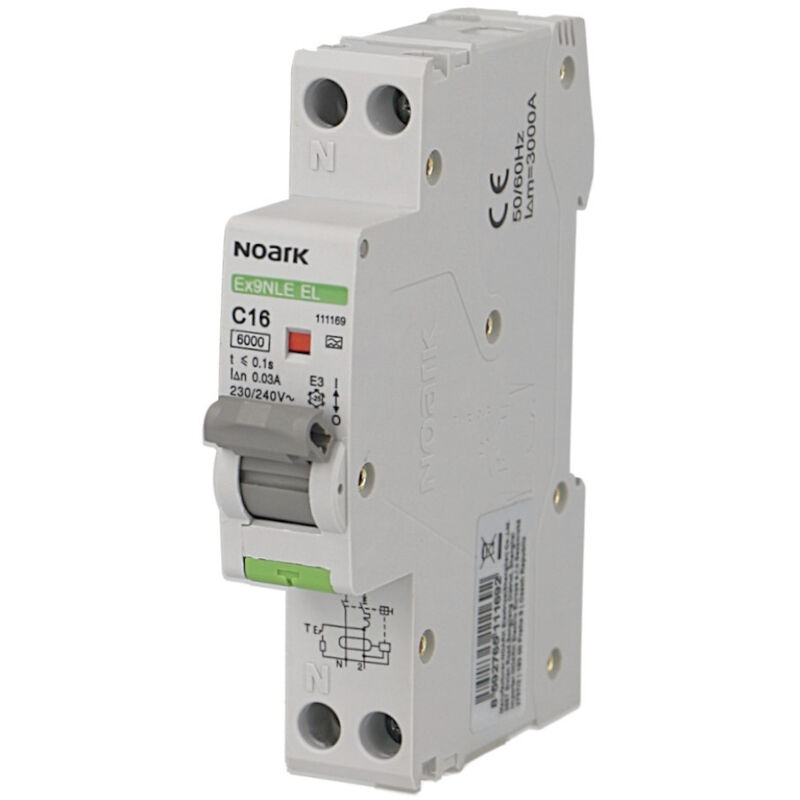 Disjoncteur différentiel 'slim' 16A / 30mA type a Noark Ex9NLE el