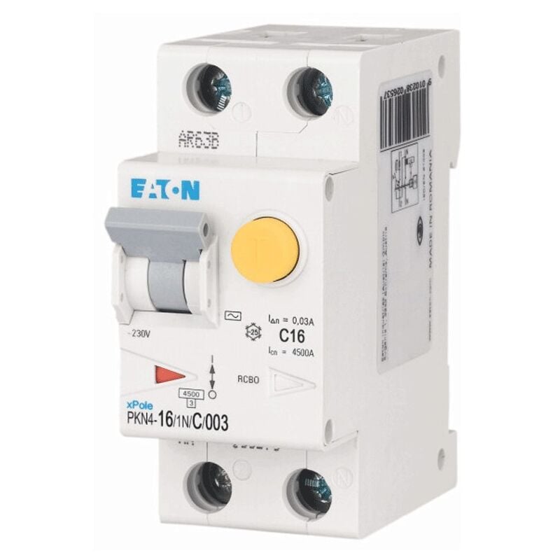 Magnétothermique Différentiel Eaton 16A 1P+N 4.5kA 30mA courbe c type ac 2M 237068