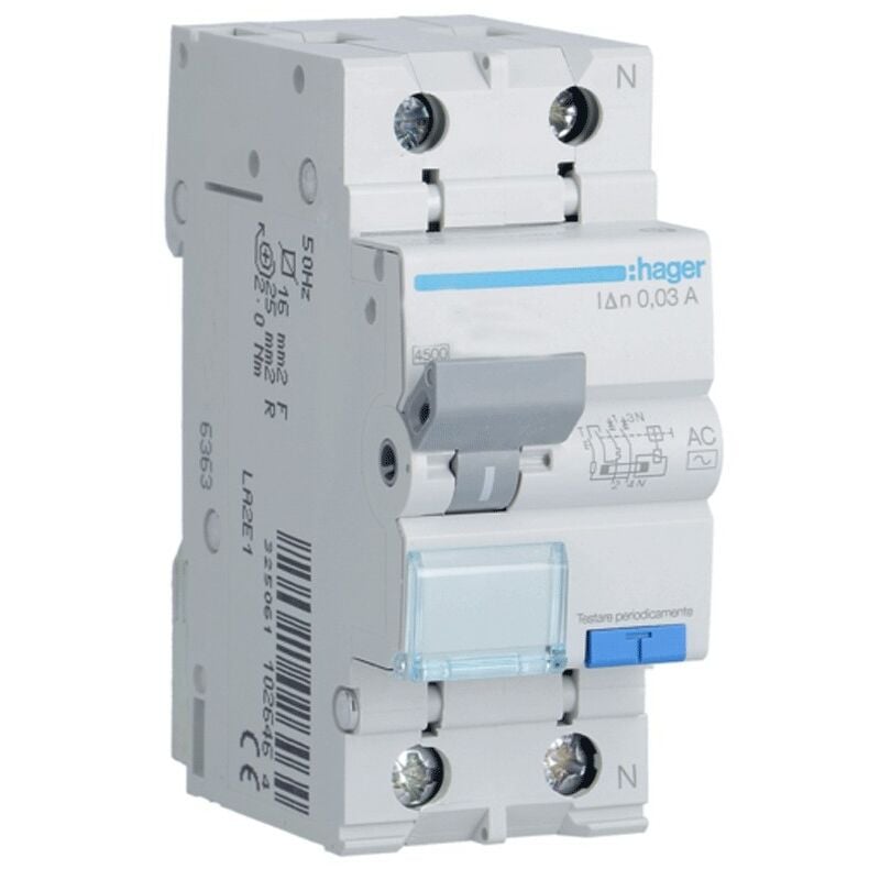 Hager - Magnétothermique Différentiel 1P+N 20A 4.5kA 30mA courbe c type ac 2M ADC820H