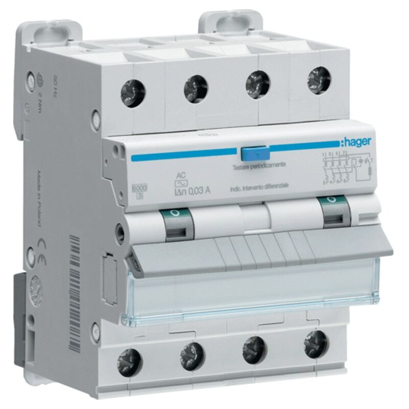 Magnétothermique Différentiel Hager 4P 32A 6kA 300mA courbe c Type ac 4M AFP482H