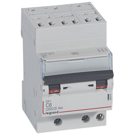 Disjoncteur DNX4500 6kA arrivée borne automatique sortie borne à vis tripolaire 400V 6A courbe C 1 module (406897)