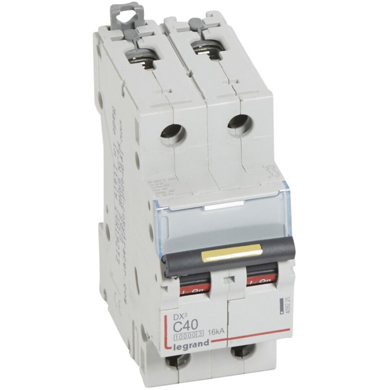 Disjoncteur DX³10000 16kA arrivée haute et départ bas à vis 2 Pôles de 230 à 400V 40A courbe c 2 modules Legrand 409225