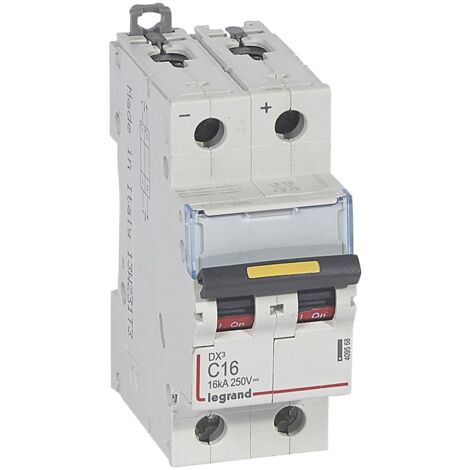 Disjoncteur DX³ 16kA courant continu arrivée vis et sortie basse vis 16A courbe C 2 modules LEGRAND 409568