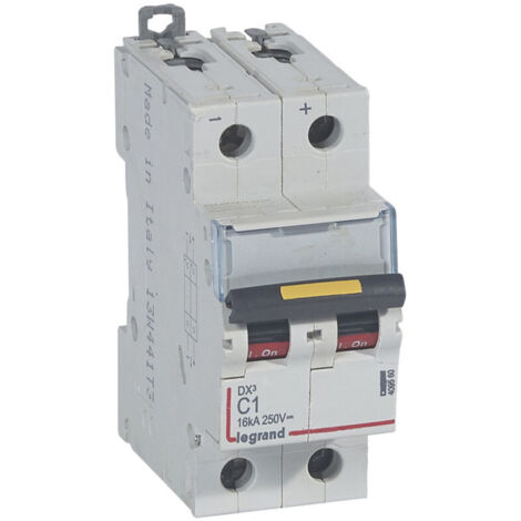 Disjoncteur DX 16kA courant continu arrivée vis et sortie basse vis 1A courbe C 2 modules (409560)