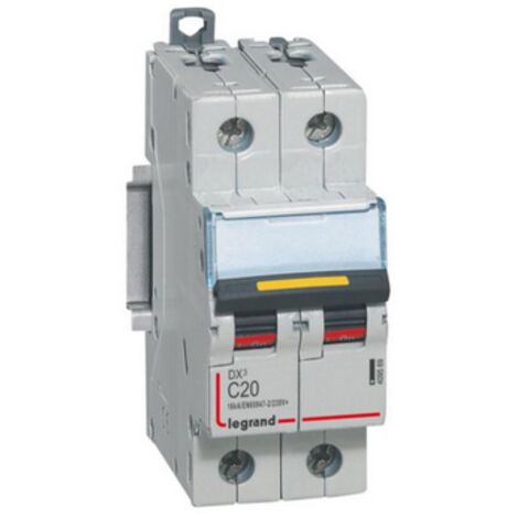 Disjoncteur DX³ 16kA courant continu arrivée vis et sortie basse vis 20A courbe C 2 modules LEGRAND 409569