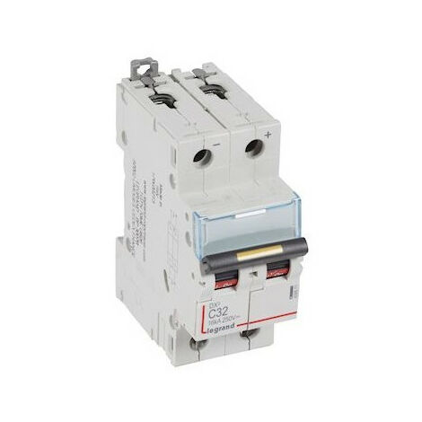 Disjoncteur DX 16kA courant continu arrivée vis et sortie basse vis 32A courbe C 2 modules (409571)