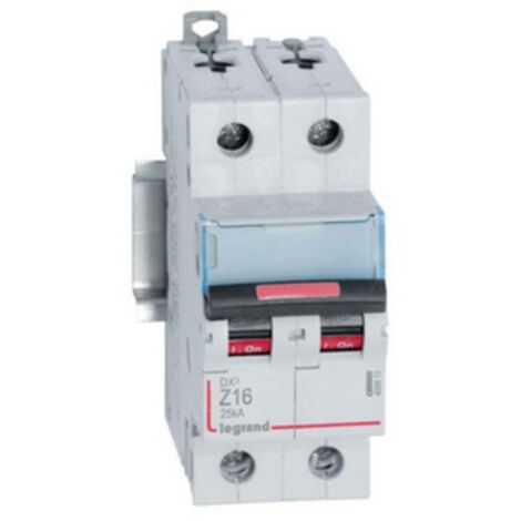 Disjoncteur DX³ 25kA arrivée haute départ bas à vis 2 Pôles 230V à 400V 16A courbe Z 2 modules LEGRAND 409913
