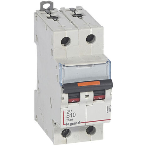 Disjoncteur DX 25kA arrivée haute et départ bas à vis 2P 230V à 400V 10A courbe B 2 modules (409715)
