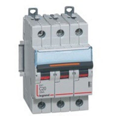 Disjoncteur DX³ 25kA arrivée haute et départ bas à vis 3 Pôles 400V 20A courbe C 3 modules LEGRAND 409782