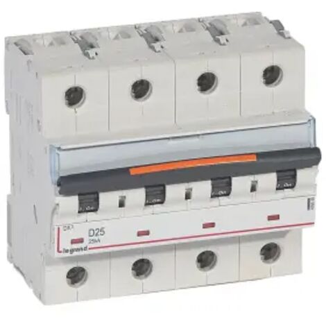 Disjoncteur DX 25kA arrivée haute et départ bas à vis 4P 400V 25A courbe D 6 modules (409848)