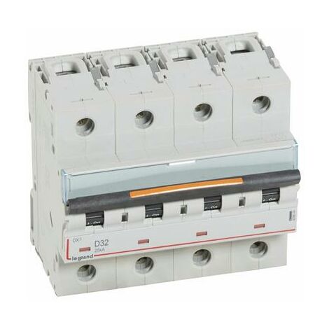 Disjoncteur DX³ 25kA arrivée haute et départ bas à vis 4P 400V - 32A - courbe D - 6 modules - 409849 - LEGRAND