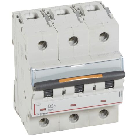 Disjoncteur DX³ 25kA bas à vis 3 Pôles 400V 25A courbe D 4,5 modules LEGRAND 409835