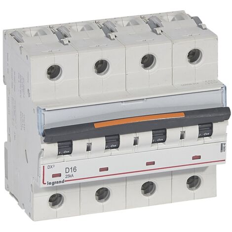 Disjoncteur DX³ 25kA vis 4 Pôles 400V 16A courbe D 6 modules LEGRAND 409846