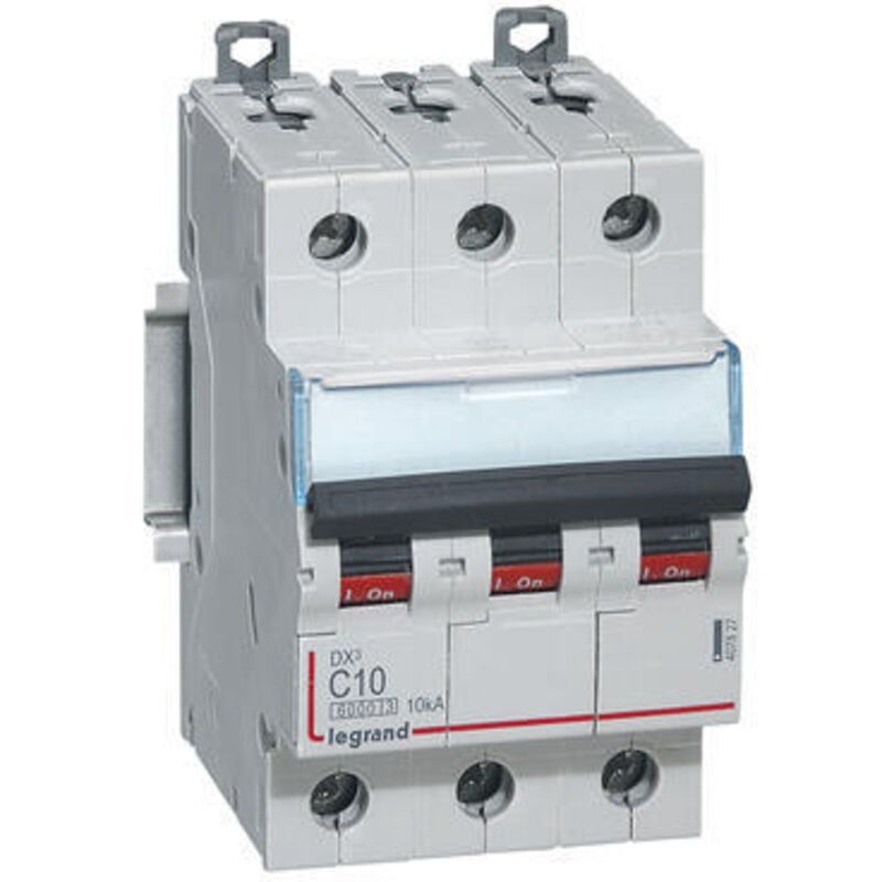 Disjoncteur DX³6000 10kA arrivée haute et départ bas à vis 3P 400V - 10A - courbe c - pour peigne HX³ traditionnel - 407827 Legrand