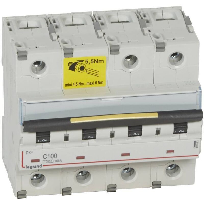 Disjoncteur DX³10000 16kA arrivée haute et départ bas à vis 4P - 400V - 100A - courbe c - 6 modules - 409363 Legrand