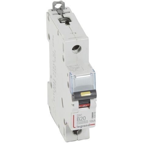 Disjoncteur DX³10000 16kA arrivée haute départ bas à vis 1 Pôle 230V à 400V 20A courbe B 1 module LEGRAND 408888