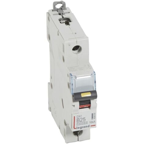 Disjoncteur DX³10000 16kA arrivée haute départ bas à vis 1 Pôle 230V à 400V 25A courbe B 1 module LEGRAND 408889