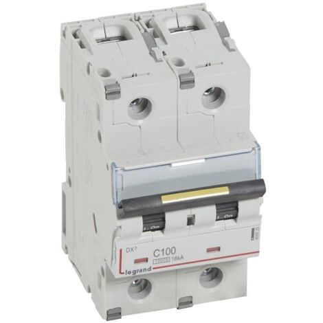 Disjoncteur DX³10000 16kA arrivée haute et départ bas à vis 2 Pôles 230V à 400V 100A courbe C 3 modules LEGRAND 409229