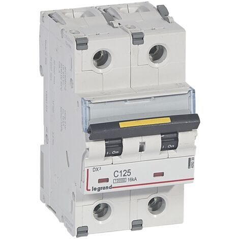 Disjoncteur DX³10000 16kA arrivée haute et départ bas à vis 2 Pôles 230V à 400V 125A courbe C 3 modules LEGRAND 409230