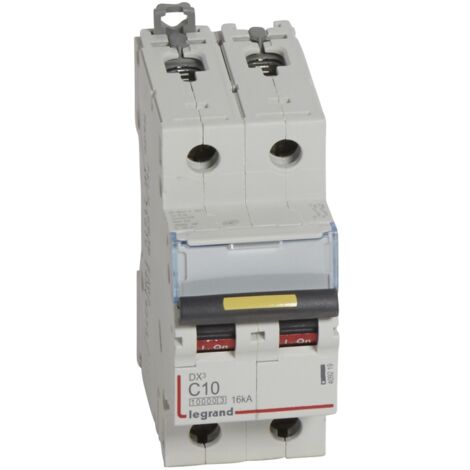 Disjoncteur DX³10000 16kA arrivée haute et départ bas à vis 2 Pôles de 230V à 400V 10A courbe C 2 modules LEGRAND 409219