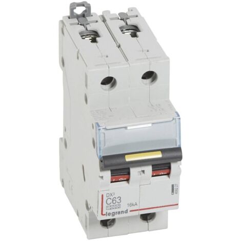 Disjoncteur DX³10000 16kA arrivée haute et départ bas à vis 2P 230V à 400V 63A courbe C 2 modules LEGRAND 409227