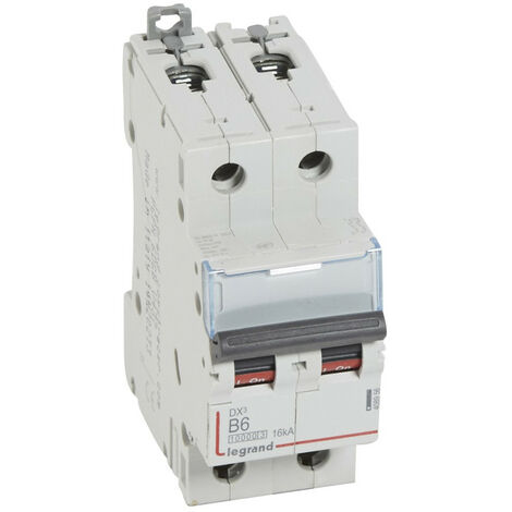 Disjoncteur DX10000 16kA arrivée haute et départ bas à vis 2P 230V~ à 400V~ 6A courbe B 2 modules (408956)