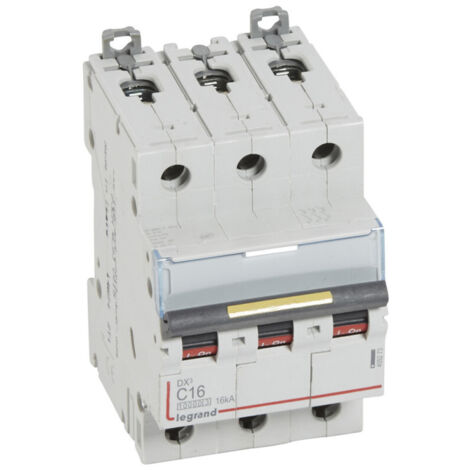 Disjoncteur DX10000 16kA arrivée haute et départ bas à vis 3P 400V 16A courbe C 3 modules (409273)