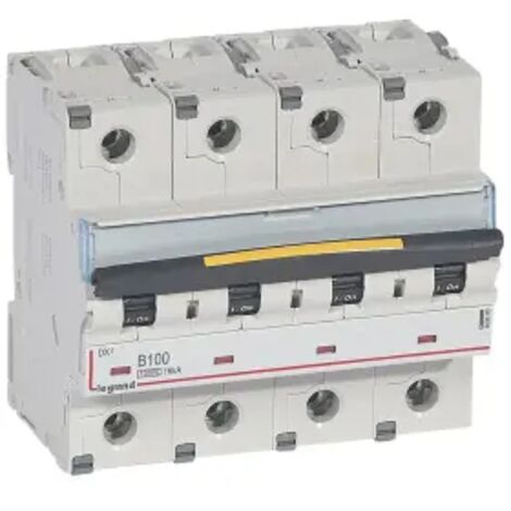 Disjoncteur DX10000 16kA arrivée haute et départ bas à vis 4P 400V 100A courbe B 6 modules (409090)