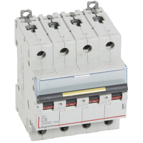 Disjoncteur DX10000 16kA arrivée haute et départ bas à vis 4P 400V 6A courbe C 4 modules (409351)