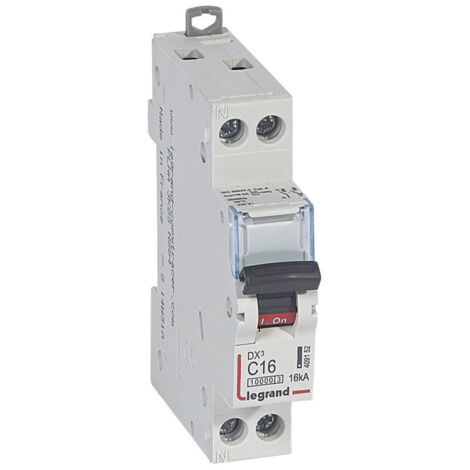 Disjoncteur DX10000 16kA arrivée haute et départ bas à vis U+N 230V 16A courbe C 1 module (409152)