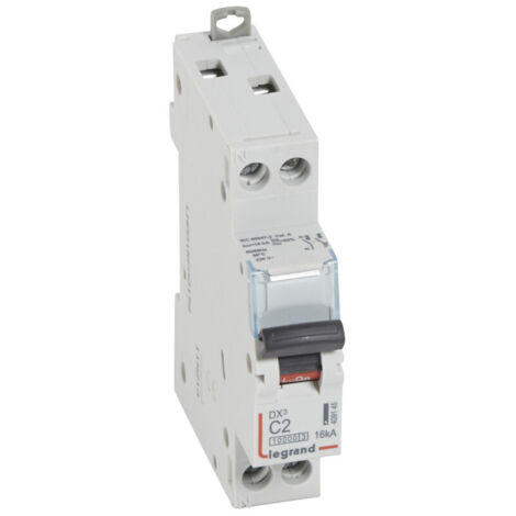 Disjoncteur DX10000 16kA arrivée haute et départ bas à vis U+N 230V 2A courbe C 1 module (409145)