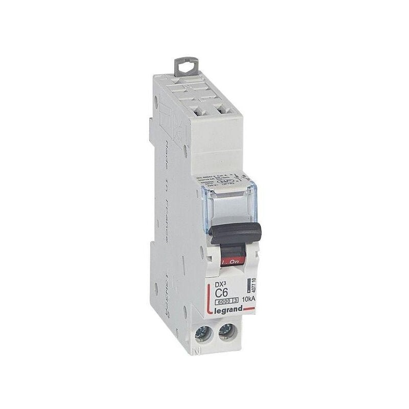Disjoncteur 6A 1P+N courbe c 230V 1 module 10kA arrivée haute automatique et départ bas à vis DX³6000 Legrand